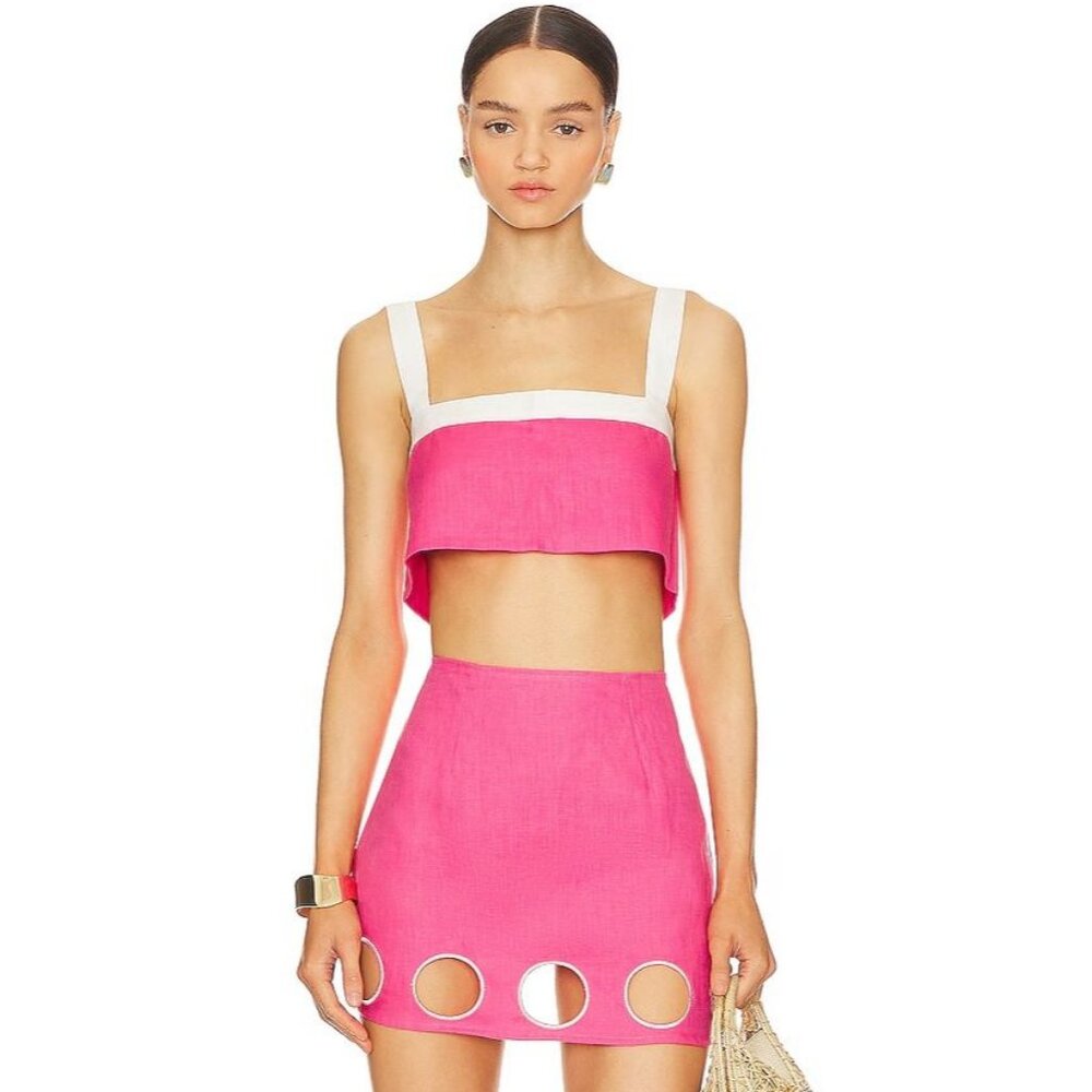 Cin Cin NWT Twiggy Top and Bubble Mini Skirt Linen Set in Barbie size XL Revolve